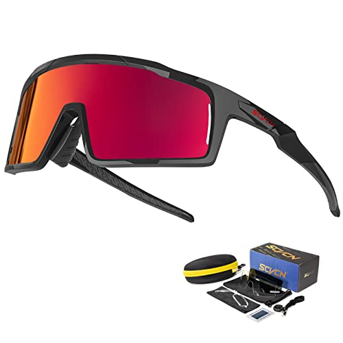 SCVCN Polarisierte Radfahrerbrille Sonnenbrille mit 3 Austauschbaren Gläsern für Männer Frauen Laufen Volleyball Tennis Autofahren Angeln Softball Bergsteigen Golf Wandern HD Hochkontrastlinsen 06 von SCVCN