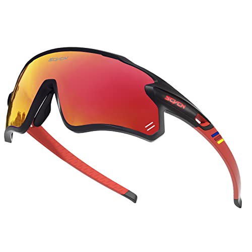 SCVCN Polarisierte Radfahrerbrille Sonnenbrille mit 3 Austauschbaren Gläsern für Männer Frauen Laufen Volleyball Tennis Autofahren Angeln Softball Bergsteigen Golf Wandern HD Hochkontrastlinsen 45 von SCVCN