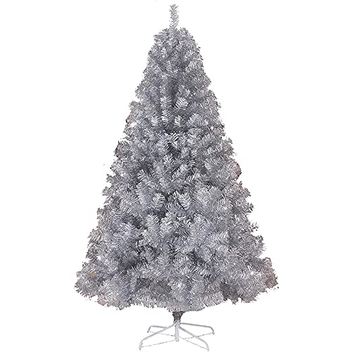 Künstlicher silberner Weihnachtsbaum mit Metallständer, unbeleuchteter aufklappbarer Weihnachtskiefer, Weihnachtstannenbaumdekoration für den Innen- und Außenbereich – eine 180 cm große Atmosphäre von SCWZZWSY