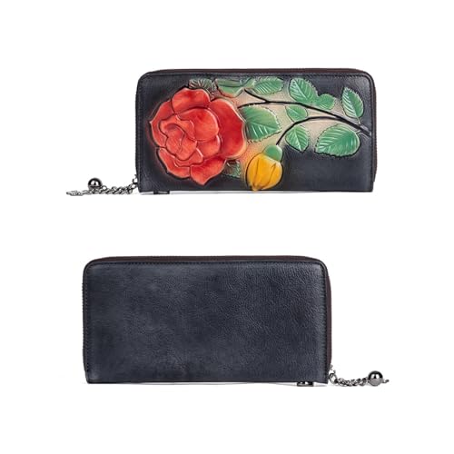 SCWZZWSY Echtleder-Geldbörsen für Damen, modische Clutch-Tasche mit Rosenprägung, handgefertigter Kartenhalter, Organizer (Farbe: C) von SCWZZWSY