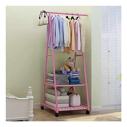 SCWZZWSY Einzelstangen-Garderobenstange, Wäscheständer mit Rollen, freistehender Kleiderstangen-Aufhänger für Schlafzimmer, Eingangsbereich, Büro/Braun (Pink) von SCWZZWSY