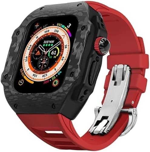 SCWZZWSY Kohlefasergehäuse und Kautschukarmband, für Ultra 49 mm Fluorkautschukband, für Iwatch-Serie 8, 7, 6, 5, 4 SE 45 mm, 44 mm, Upgrade und Modifikation von SCWZZWSY