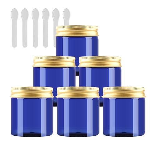 Reisedosen for Toilettenartikel, Kosmetikbehälter for unterwegs, 6 Stück Leere 150g Blaue Kosmetikdosen aus Kunststoff mit goldenem Schraubdeckel, Kleiner Topf for Kosmetik(Blue,80ml) von SDAAD