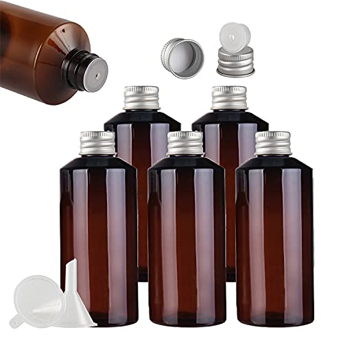 Reisegläser for Toilettenartikel, Kosmetikbehälter for unterwegs, 6er-Pack – Leere 50-ml-Flaschen aus braunem Kunststoff mit silbernem Schraubdeckel aus Aluminium und Öffnung(200ml) von SDAAD