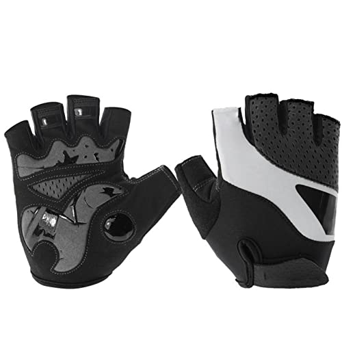 SDAAD Halbfingerhandschuhe, Sporthandschuhe, Fahrradhandschuhe, gepolsterte Halbfinger-Fahrradhandschuhe, stoßdämpfende, rutschfeste, atmungsaktive MTB-Rennradhandschuhe(Black,XL) von SDAAD