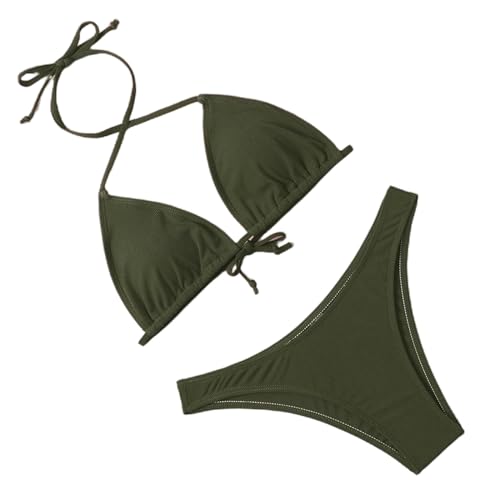 SDAFSV Bikini Damen Set 2 Pack Bikini Anzug Feste Farbe Badeanzug Frauenstrand Badeanzug-g-m-2pc von SDAFSV