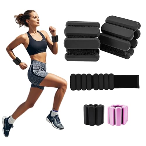 Knöchelgewichte für Frauen, verstellbare Knöchelgewichte 0,9 kg, 2 Stück, Armgewichte & Beingewichte, Bala-Armreifen für Silikon, gewichtetes Armband für Sport, Schwarz von SDATEKIT