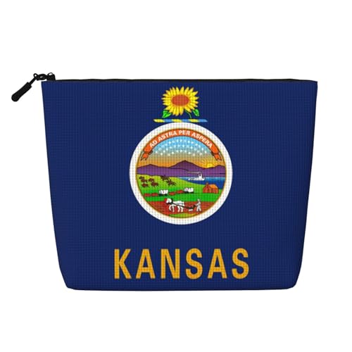 Kansas vielseitige Reisetasche mit Staatsflagge, Make-up-Tasche, großes Fassungsvermögen, Kosmetiktasche, Reißverschluss-Tasche, Kulturbeutel, Schwarz , Einheitsgröße, Kulturbeutel von SDEGTHO