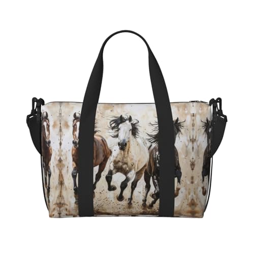 Kleine Reisetasche mit Pferde-Motiv, faltbar, Reisetasche, Wochenendtasche, Übernachtung, Fitnessstudio, Krankenhaus-Tasche für Damen und Herren, Schwarz, Einheitsgröße Kleine Reisetasche mit Pferde-Motiv, faltbar, Reisetasche, Wochenendtasche, Übernachtung, Fitnessstudio, Krankenhaus-Tasche für Damen und Herren, Schwarz, Einheitsgröße von SDEGTHO