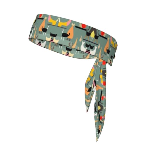 Mid-Century Modern Art Cats Soft And Breathable Lightweight Headscarf Double-Sided Sports Head Tie von SDEGTHO