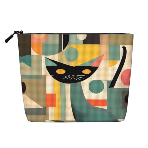 Mid-Century Moderne Kunst Katze Vielseitige Reisetasche Make-up Tasche Große Kapazität Kosmetiktasche Reißverschluss Kulturbeutel, Schwarz , Einheitsgröße, Kulturbeutel von SDEGTHO