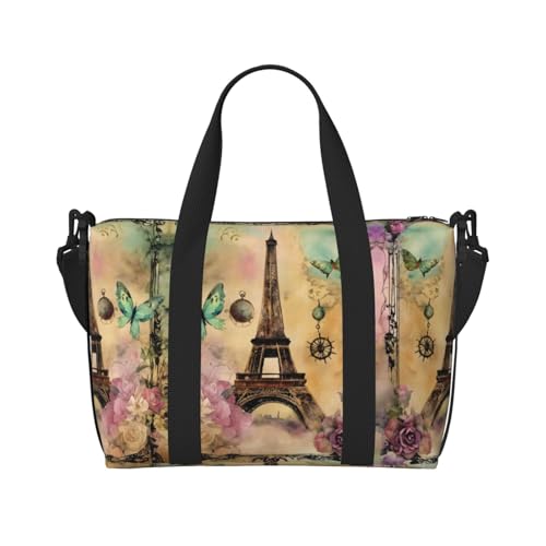 Paris Eiffelturm kleine Reisetasche, faltbar, Reisetasche, Wochenendtasche, Übernachtung, Fitnessstudio, Krankenhaus-Tasche für Damen und Herren, Schwarz, Einheitsgröße von SDEGTHO