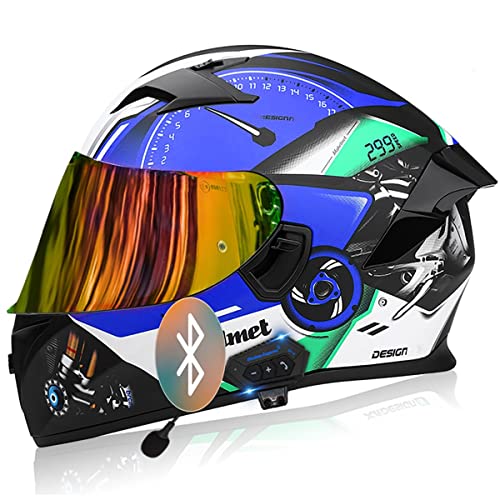 SDFGDFD Bluetooth-Integralhelm - Motorrad-Integralhelm - RollerHelm Bluetooth-Helm Mit Doppelvisier, ECE/DOT Genehmigt Motorradhelm Für Damen Und Herren von SDFGDFD