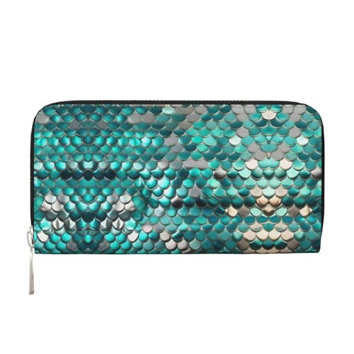 Damen-Geldbörse, Meerjungfrauen-Schuppen-Druck, trendig, reisefreundlich, 20 x 8 cm, lässige Clutch-Geldbörse, Geschenk für Damen, Schwarz, Einheitsgröße, Kunst von SDFHU