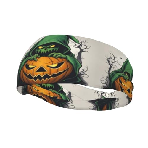 Green Ghost Horror Halloween Kürbis 1 Druck Unisex Sport Schweißband Sport Stirnbänder Feuchtigkeitstransport Stirnband für Laufen, Yoga von SDFHU