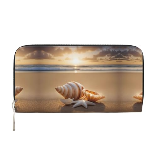 SDFHU Damen-Geldbörse, Motiv: Muschel-Landschaft am Strand, trendig, reisefreundlich, 20 x 8 cm, lässige Clutch-Geldbörse, Geschenk für Damen, Schwarz, Einheitsgröße, Kunst von SDFHU