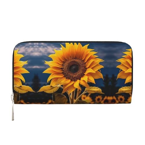 SDFHU Schöne Sonnenblumen-Geldbörse für Damen, trendig, reisefreundlich, 20 x 8 cm, lässige Clutch-Geldbörse, Geschenk für Damen, Schwarz, Einheitsgröße, Kunst von SDFHU