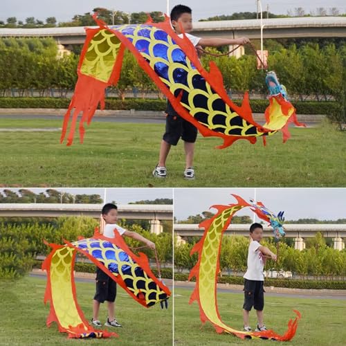 Tanzband Drachen-Poi für Jugend-/ Anfängertanz, 2/3/5 m Langes Drachentanzband mit Naturgetreuem Drachen, Drachenstreamer für Fitness-Jonglage im Freien(Blue,2 m (6.5 ft)) von SDFVSDF