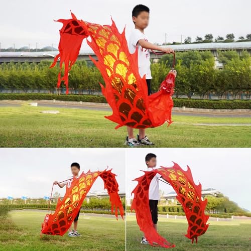 Tanzband Drachen-Poi für Jugend-/ Anfängertanz, 2/3/5 m Langes Drachentanzband mit Naturgetreuem Drachen, Drachenstreamer für Fitness-Jonglage im Freien(Red,5 m (16.4 ft)) von SDFVSDF