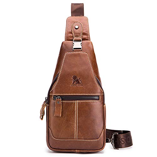 SDNAZ Herren Echtleder Brusttasche Schultertasche Reisetasche Umhängetasche Freizeittasche Crossbody Bag DE898 Braun von SDINAZ