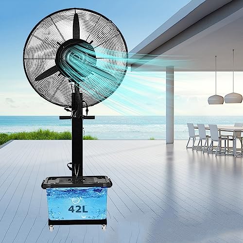 SDLION 320 W Industrieller Standventilator für die Außenbefeuchtung, Hochgeschwindigkeits-Oszillationsventilator mit 3 beweglichen Standventilatoren und eigenständigem Zerstäubertank, leicht von SDLION