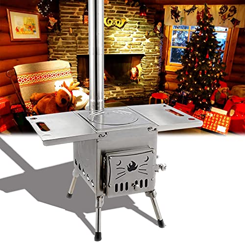 Kaminofen Holzofen aus Edelstahl Campingherde Outdoor-Herd Faltbar Campingöfen Heißer Zeltofen Tragbare Camping Kocher für Outdoor Camping Picknick BBQ Gartenkamine von SDLLG