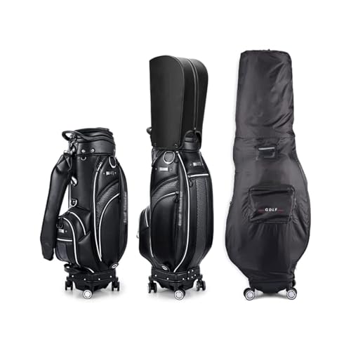 SDTOOP Golftasche, professionelle Golftasche mit 4 Universalrädern, hochwertige wasserdichte Golf-Cart-Tasche aus Mikrofaser-Leder, tragbare Golf-Standtasche for Männer und Frauen(Black) von SDTOOP