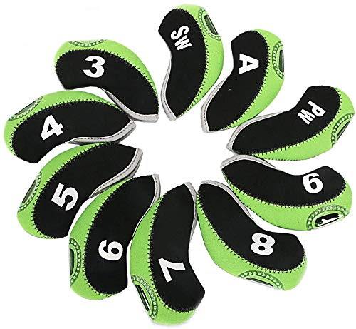 SEACLOUD Golfschläger-Abdeckungen, Set mit Zahlenschild, elastisch, tragbar, 10 Stück (grün/schwarz) von SEACLOUD