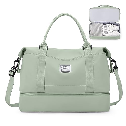 Reisetasche Damen 45x36x20 Easyjet Handgepäck Tasche Sporttasche Weekender Bag Schwimmtasche Wasserdicht Travel Duffle Bag Fitnesstasche Trainingstasche Krankenhaustasche mit Schuhfach,G13-Weißgrün von SEAFEW