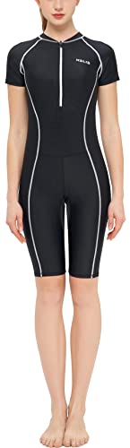 SEAUR Einteiler Badeanzug Damen Rash Guard Kurzarm UPF 50+ Schwimmanzug Slim Fit Sonnenschutz Reißverschluss Bademode - L SEAUR Einteiler Badeanzug Damen Rash Guard Kurzarm UPF 50+ Schwimmanzug Slim Fit Sonnenschutz Reißverschluss Bademode - L von SEAUR