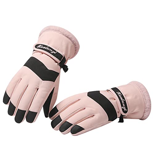 Handschuhe Damen Skihandschuhe Damen Touchscreen Winter Flauschige Thermo Wasserdicht Winddicht Fleece Warme Handschuhe Schnee Outdoor Sport Ski Snowboard Lauf Joggen Fahrrad MTB Motorrad Hellrosa von SEDEX