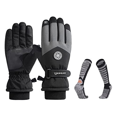 Handschuhe Damen Skihandschuhe Skisocken Wasserdicht Outdoor Touchscreen Winter Flauschige Thermo Sport Ski Snowboard Lauf Joggen Fahrrad MTB Motorrad Skifahren Wandern Radfahren Wintersport (Schwarz) von SEDEX