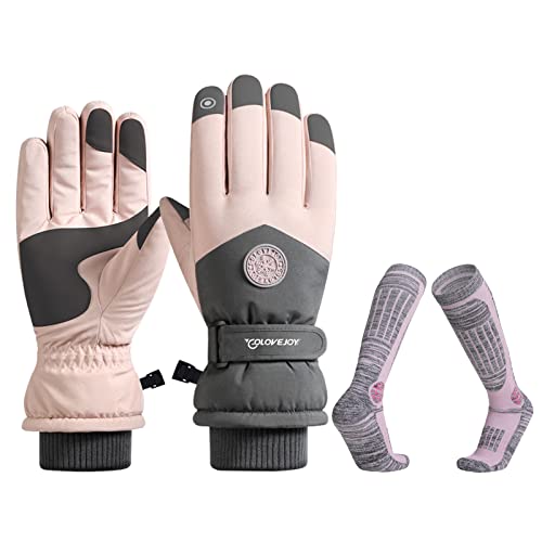 Handschuhe Damen Skihandschuhe Skisocken Wasserdicht Outdoor Touchscreen Winter Flauschige Thermo Sport Ski Snowboard Lauf Joggen Fahrrad MTB Motorrad Skifahren Wandern Radfahren Wintersport (Rosa) von SEDEX