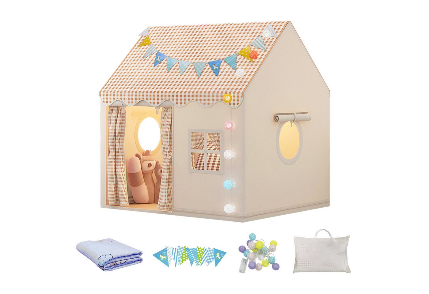 SEHAUSEU Spielzelt Kinderzelt Spielhaus mit Bodenmatte, Lichterkette und Wimpelkette SEHAUSEU Spielzelt Kinderzelt Spielhaus mit Bodenmatte, Lichterkette und Wimpelkette von SEHAUSEU