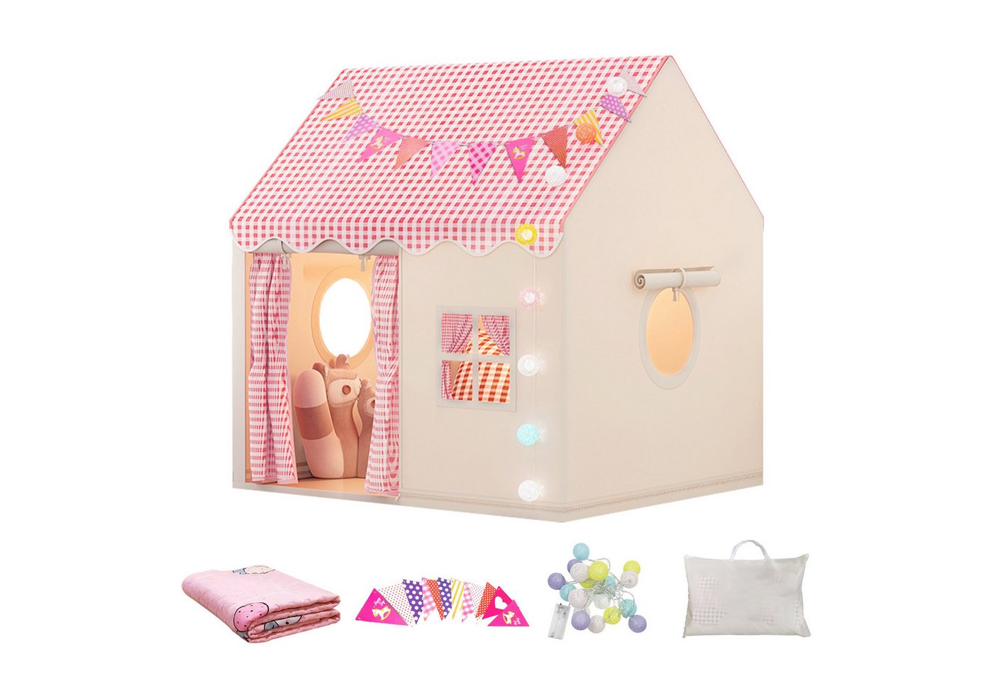 SEHAUSEU Spielzelt Kinderzelt Spielhaus mit Bodenmatte, Lichterkette und Wimpelkette SEHAUSEU Spielzelt Kinderzelt Spielhaus mit Bodenmatte, Lichterkette und Wimpelkette von SEHAUSEU