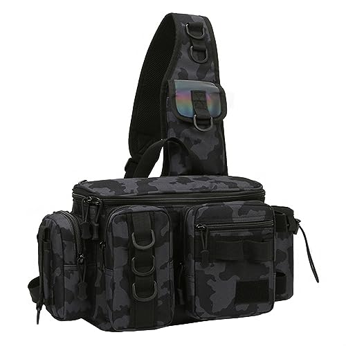 Angeln Umhängetasche mit Rutenhalter - Wasserdichter Angelrucksack Angeln Tasche Multifunktional zur Angelgerät Aufbewahrung und Organisation, Schwarzer Tarnanstrich Angeln Umhängetasche mit Rutenhalter - Wasserdichter Angelrucksack Angeln Tasche Multifunktional zur Angelgerät Aufbewahrung und Organisation, Schwarzer Tarnanstrich von SEIWEI