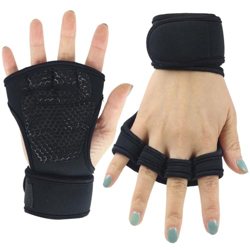 Fingerlose Trainingshandschuhe mit Handgelenkbandagen, Sporthandschuhe, Gewichtheberhandschuhe für Damen und Herren von SELiLe