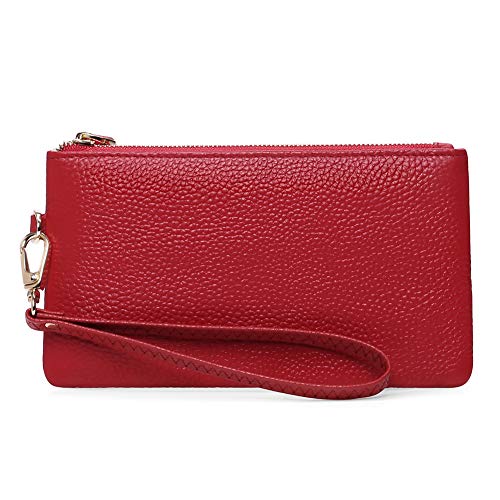 SENDEFN Damen Handtasche, RFID Schutz von Clutch Taschen für Damen, Geldbörse Damen Klein Leder mit Handgelenkschlaufe und Reißverschluss Münzfach von SENDEFN