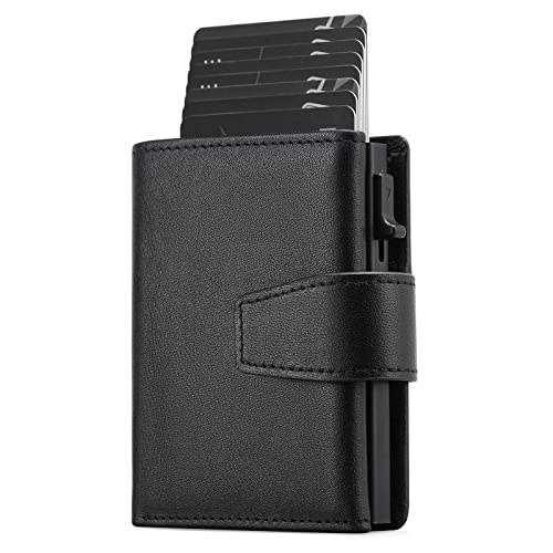 SENDEFN Kartenetui mit Münzfach | Geldbörse Herren RFID Schutz | Geldbeutel aus echtem Leder | Mini Portemonnaie Herren Slim Wallet | Pop-up Kartenhalter | Clip aus Aluminium von SENDEFN