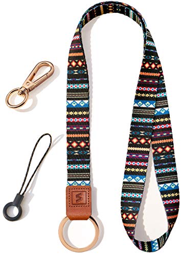 SENLLY Umhängeband Schlüsselband Neck Lanyard strip mit und echtem Leder, für Schlüssel, ID Badge Card Holder, Ausweishülle, Mobile Handys Telefon von SENLLY