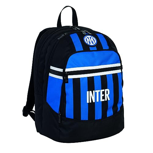 Seven F.C. Inter Rucksack für die Schule, Fußball-Football Genius, schwarz und blau, mit Trinkflaschenhalter, Rucksack für Grund- und Mittelschule, Kinder und Jugendliche, Schwarz, Taglia unica, von SEVEN