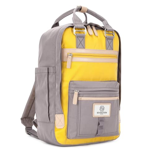 SEVENTEEN LONDON – 12L Laptop-Rucksack für Damen 13 Zoll Mädchen Jungen Schulrucksack Wasserabweisendes Nylon Tagesrucksack in Grau & Gelb für Universität/Reisen/Herren – 'Wimbledon' von SEVENTEEN LONDON