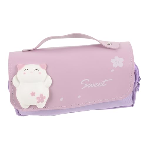 SEWACC Mäppchen Cartoon-bleistifthalter Tragbares Stiftetui Mehrschichtige Stiftetasche Schöne Stifttasche Stift-Organizer Aufbewahrung Von Malstiften Make-up-pinseletui Segeltuch Violett von SEWACC