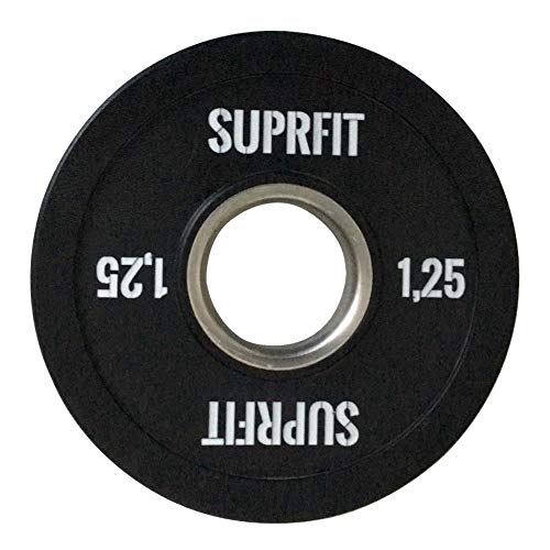 Suprfit Mini PU Bumper Plates - gummierte Hantelscheibe für Techniktraining mit der Hantelstange, Gewicht: 1 x 1,25 kg, Stahlring mit 50 mm Durchmesser, Farbe: Schwarz von SF SUPRFIT