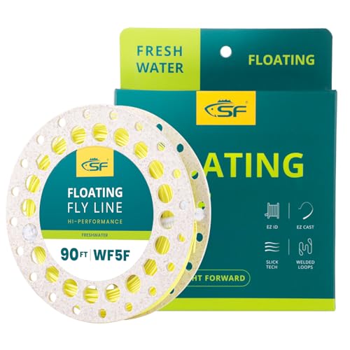 SF Fliegenfischen Schnur Schwimmend mit geschweißten Schlaufengewicht-Vorwärtsfliegenschnüren #Fluo Gelb 90FT WF5F von SF