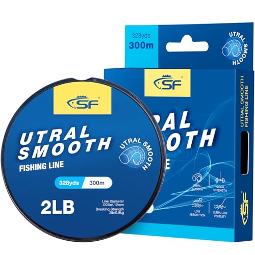 SF Ultra Smooth Monofile Angelschnur mit Spule Mono Klar Nylonschnur 2LB/0.9KG 330YDS 0.12MM SF Ultra Smooth Monofile Angelschnur mit Spule Mono Klar Nylonschnur 2LB/0.9KG 330YDS 0.12MM von SF