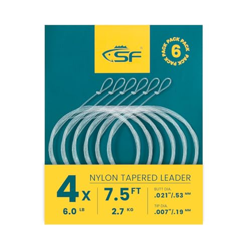 SF Vorgebundene Schlaufe zum Fliegenfischen Tapered Vorfach Nylon (6 Packungen) 7.5FT 4X von SF