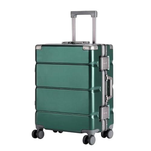 Reisekoffer Einfarbiger Koffer, Trolley-Koffer, Universal-Rad-Boarding-Koffer, Aluminiumrahmen-Koffer, Passwort-Koffer Trolley (Color : Green, Size : 20in) von SFYYML