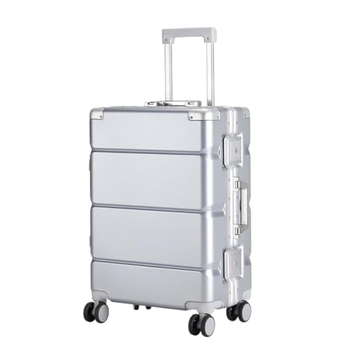 Reisekoffer Einfarbiger Koffer, Trolley-Koffer, Universal-Rad-Boarding-Koffer, Aluminiumrahmen-Koffer, Passwort-Koffer Trolley (Color : Silver, Size : 22in) von SFYYML