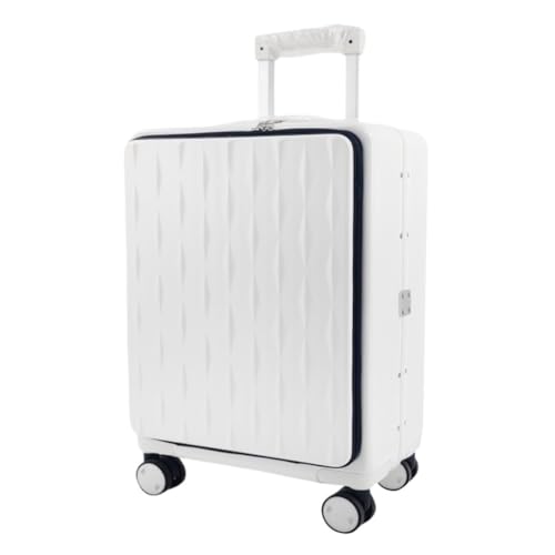 Reisekoffer Koffer mit Frontöffnung, geräuschloser Universal-Rollen-Boarding-Koffer, 24-Zoll-Trolley-Koffer mit Passwortschloss Trolley (Color : White, Size : 18in) von SFYYML